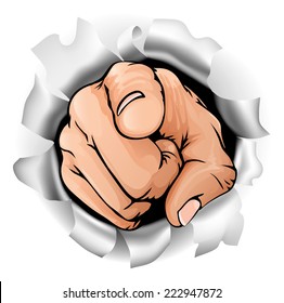 An Illustration Of A Pointing Hand Breaking Through A Wall