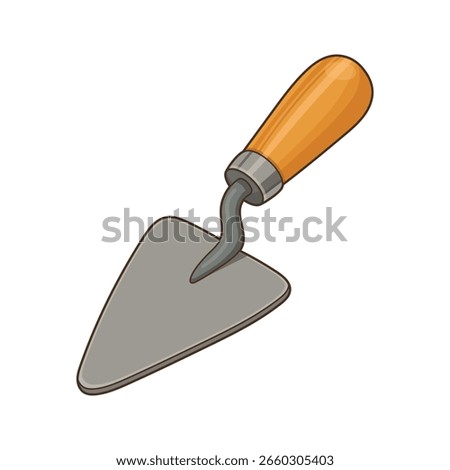 Illustration of a pointing trowel with gray blade and wooden handle.