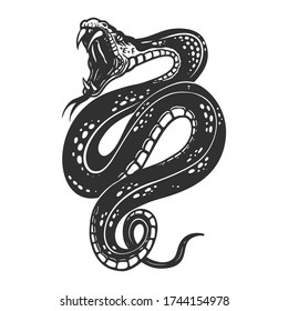 Illustration of poisonous snake  in engraving style. Design element for logo, label, emblem, sign, badge. Vector illustration