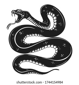 Illustration of poisonous snake  in engraving style. Design element for logo, label, emblem, sign, badge. Vector illustration