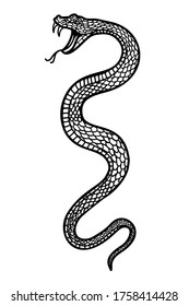 Illustration of poisonous snake  in engraving style. Design element for logo, label, emblem, sign, badge. Vector illustration