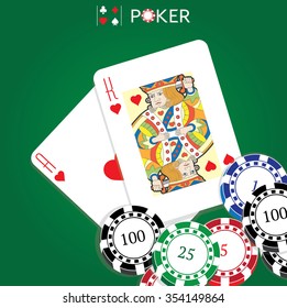 Illustration for a poker game with playing cards and chips