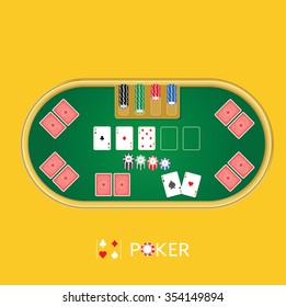 Illustration for a poker game with playing cards and chips