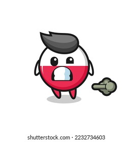 the illustration of the poland flag badge cartoon doing fart , cute style design for t shirt, sticker, logo element