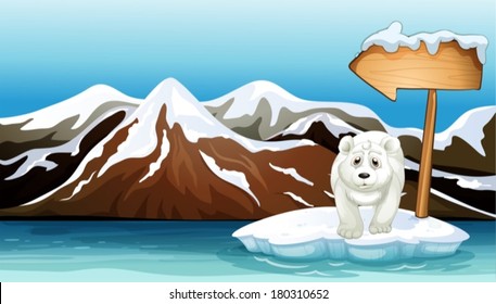 Illustration of a polar bear above the iceberg with a signboard