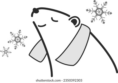 Illustration of a polar bear with a cool towel around its neck(black and white)