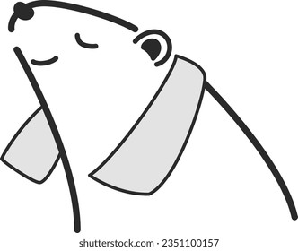 Illustration of a polar bear with a cool towel around its neck(black and white)