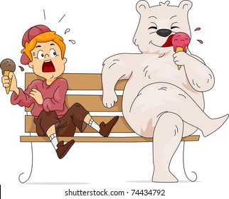 Illustration of a Polar Bear Eating Ice Cream