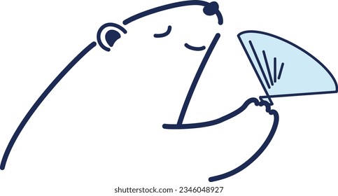 Illustration of a polar bear fanning a folding fan