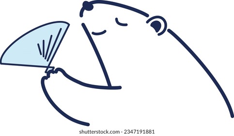 Illustration of a polar bear fanning a folding fan