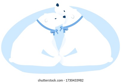 Illustration of a polar bear hugging each other