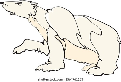 Illustration of a polar bear. The bear hunts or attacks. You can also interpret how the bear asks a question.
