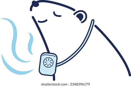 Illustration of a polar bear with a mini electric fan around its neck