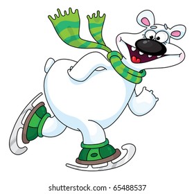 illustration of a polar bear on ice skates