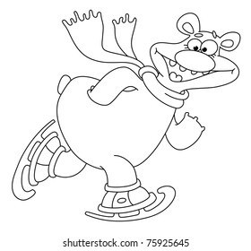 illustration of a polar bear on ice skates outlined