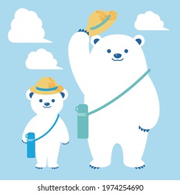 Illustration of a polar bear parent and child wearing a hat