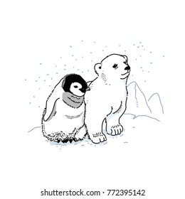 Illustration Of A Polar Bear And A Penguin Meeting