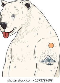 an illustration of polar bear with tattoo about melting icebergs.