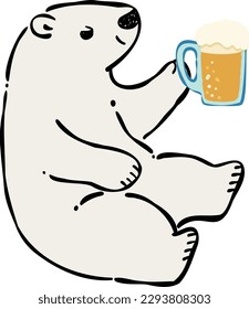 Illustration of a polar bear toasting with a beer