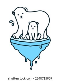 Illustration of a polar bear in trouble because of melting ice caused by greenhouse gas emissions.