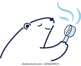 Illustration of a polar bear using a mini electric fan