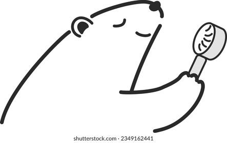 Illustration of a polar bear using a mini electric fan(black and white)