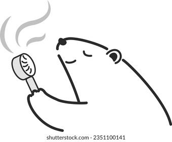 Ilustración de un oso polar utilizando un ventilador mini eléctrico (blanco y negro)