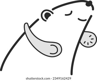 Illustration of a polar bear using a neck fan(black and white)