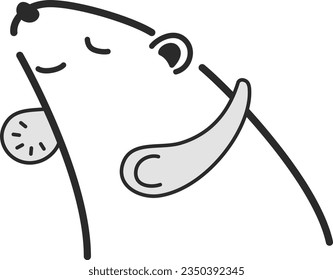 Illustration of a polar bear using a neck fan(black and white)