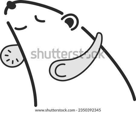 Illustration of a polar bear using a neck fan(black and white)