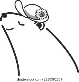 Illustration of a polar bear wearing a hat(black and white)