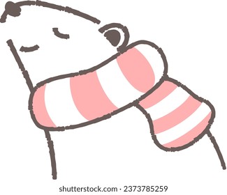 Illustration of a polar bear wearing a muffler (sideways face)