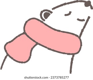 Illustration of a polar bear wearing a muffler (sideways face)
