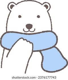 Illustration of a polar bear wearing a muffler (front face)