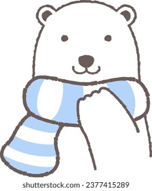 Illustration of a polar bear wearing a muffler (front face)