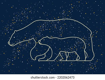 Illustration of the polar bears on the night sky background