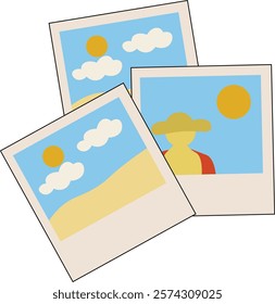 Illustration of Polaroid Photos with Sun and Clouds