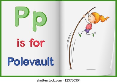 Illustration of a pole vault in a book on a white background