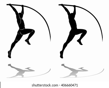 Illustration Of A Pole Vaulter. Black And White Drawing On A White Background