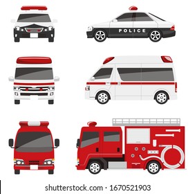 Illustration Of Police Car, Ambulance, Fire Truck.