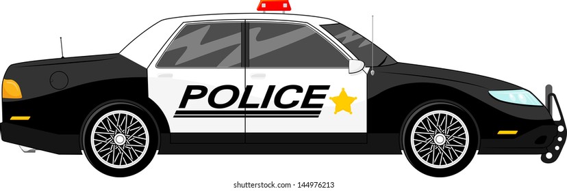 illustration of police car side view isolated on white background