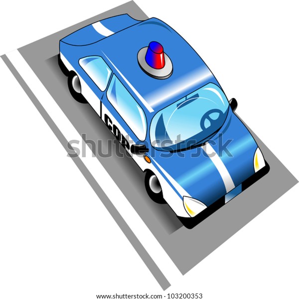 Illustration of a police car with siren. Top\
view of (vector);