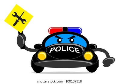 illustration of police car with traffic sign