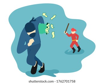 illustration of the police are chasing money thieves
