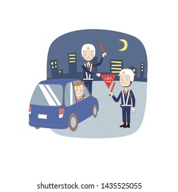 
 Illustration of police drunk driving and crack down