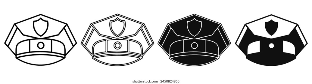 Illustration of a police hat. Police hat icon collection with line. Stock vector illustration.