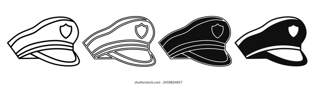 Illustration of a police hat. Police hat icon collection with line. Stock vector illustration.