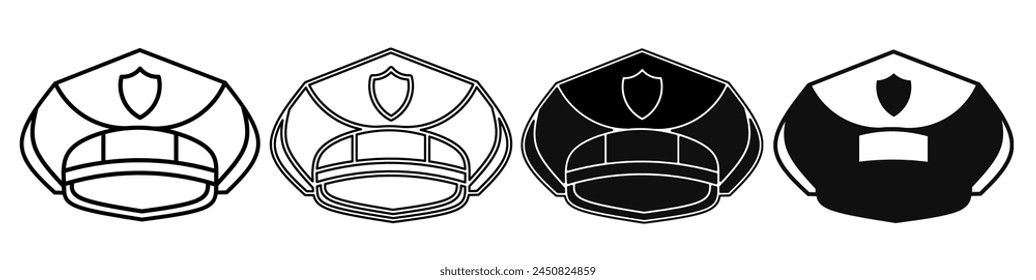 Illustration of a police hat. Police hat icon collection with line. Stock vector illustration.