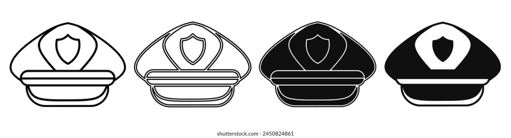 Illustration of a police hat. Police hat icon collection with line. Stock vector illustration.