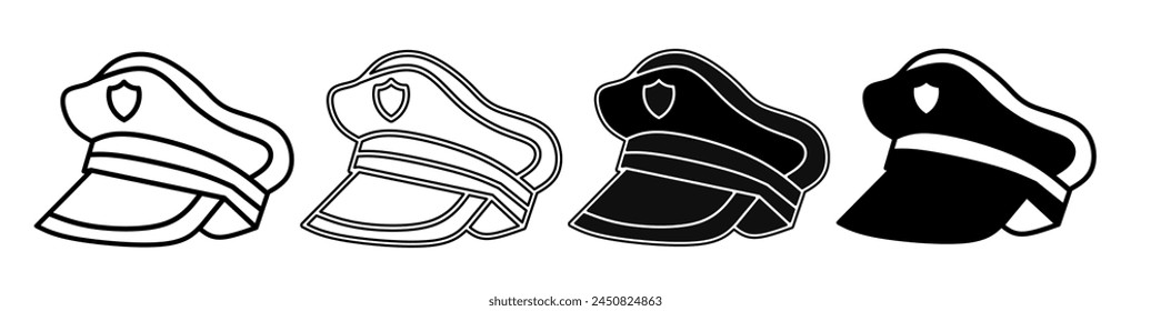 Illustration of a police hat. Police hat icon collection with line. Stock vector illustration.